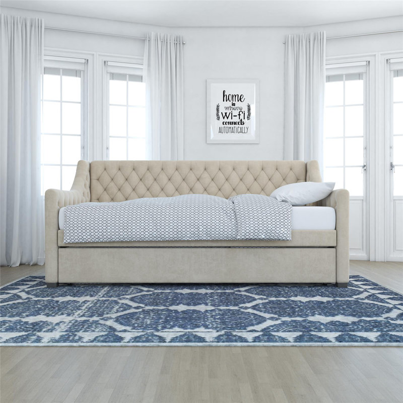 Antonia Upholstered Daybed with Trundle, Ivory