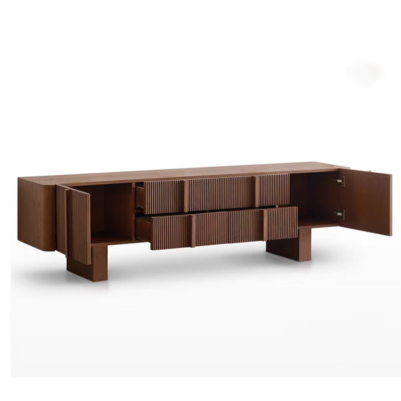 Meuble télé rétro en bois massif, H 22,44 po x l 86,61 po x P 17,71