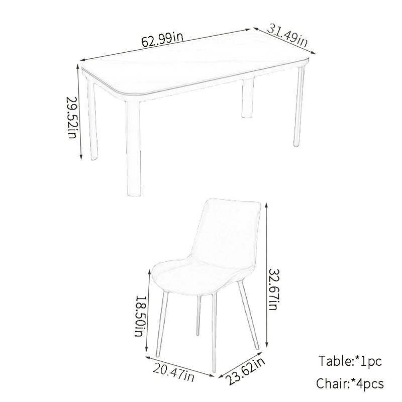 Modern simple rock plate dining table sets, 29.52"H x 62.99"L x 31.49"W