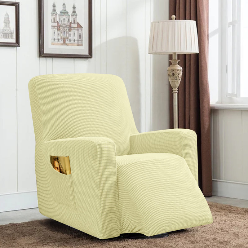 Housse pour fauteuil inclinable à coussins carrés/rectangulaires, Mélange de polyester blanc ivoire