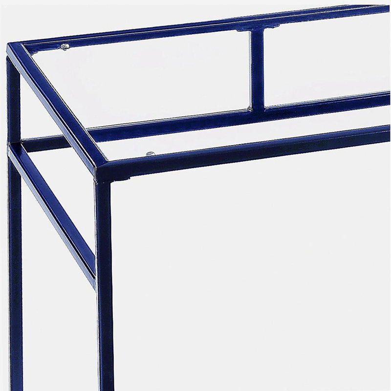 Bureau Yasin avec plateau en verre et finition bleue, Bleu