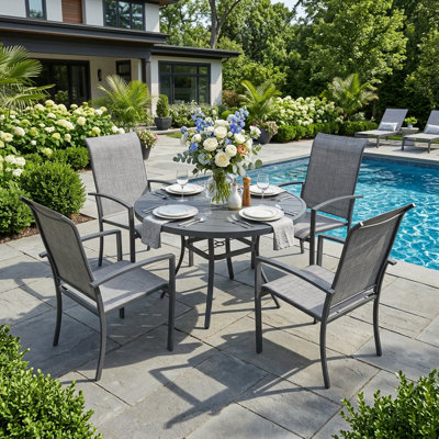 Ensemble de salle à manger de patio 4 personnes avec chaises empilables Textilene