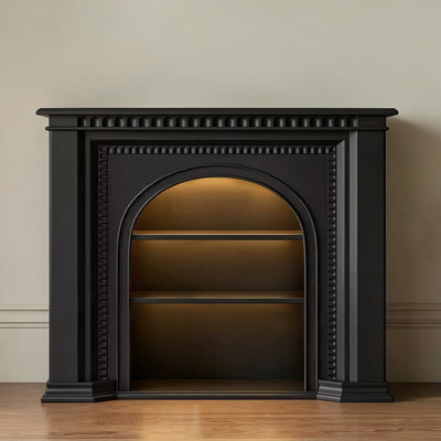 Black Solid Wood Freestanding Fireplace