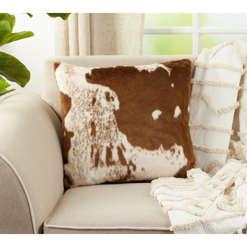 Brown and White Faux Fur Cowhide Euro Pillow Cover