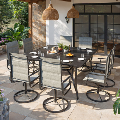 8-Piece Outdoor Swivel Patio Dining Chairs, 360° Rotation Metal Frame Patio Chairs with Thickened Teslin Fabric, Armrest Outdoor Dining Chairs for Deck, Backyard