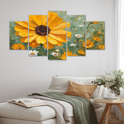 Yellow Green Summer Meadow Marigolds - Marigold Canvas Art Set