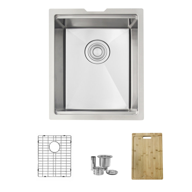 15 in. x 19 in. 16 Gauge, Stainless Steel, Brushed Single Bowl Undermount Workstation Kitchen Sink with Built-In Accessories
