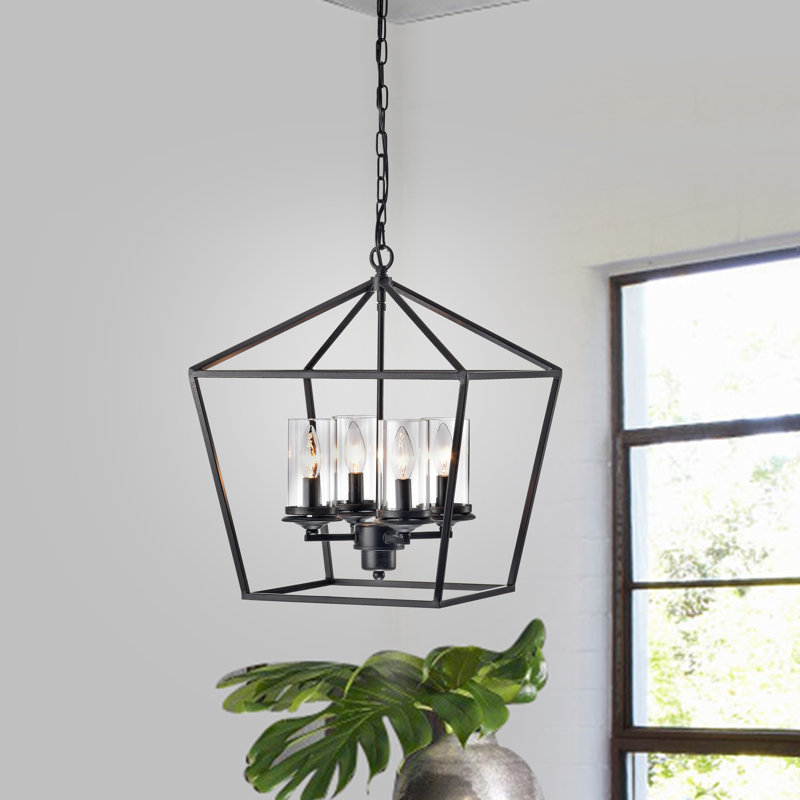 Lustre géométrique à 4 lumières Semayah, Noir brossé
