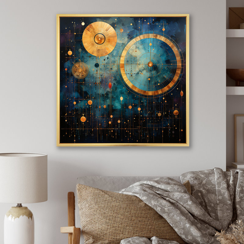 «Teal Gold Astrology Celestial Alignment» sur impression sur toile, H 30 po x l 30 po x P 1 po, Cadre flottant doré