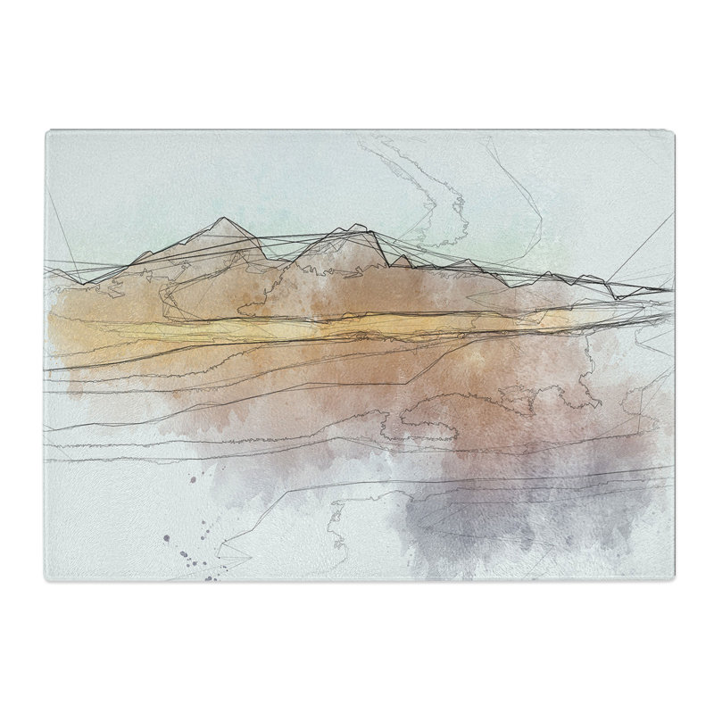 Tempered Glass Amber Mountains Sketch Chopping Board, 20 cm x 28.5 cm