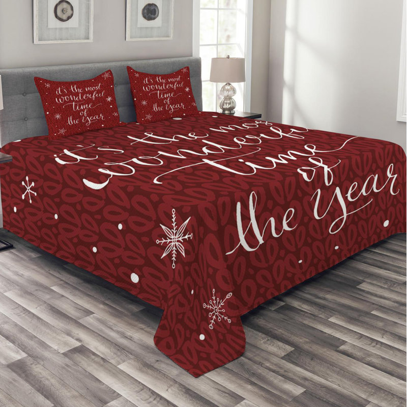 King Size Red and White Quilted Bedspread Set