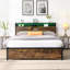 Base de lit plateforme très grand en métal avec tête de lit en bois et pied de lit USB, station de charge, 2 tiroirs, rangement, lumières DEL, aucun sommier requis, assemblage facile-235495824