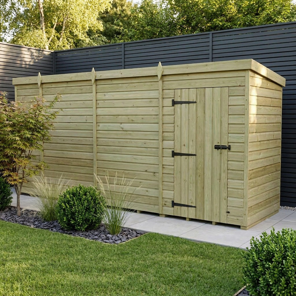 Total Sheds 15ft x 4ft Pent Garden Shed - Single Door - No Windows - Pressure Treated Timber - UK Manufactured