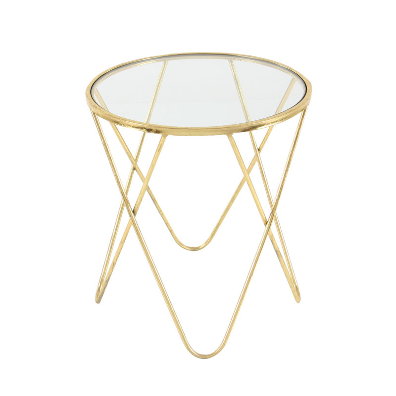Gold Metal and Glass Round Accent Table Set