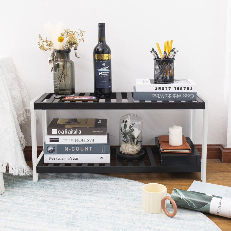 6 Pair Shoe Rack, Black/White