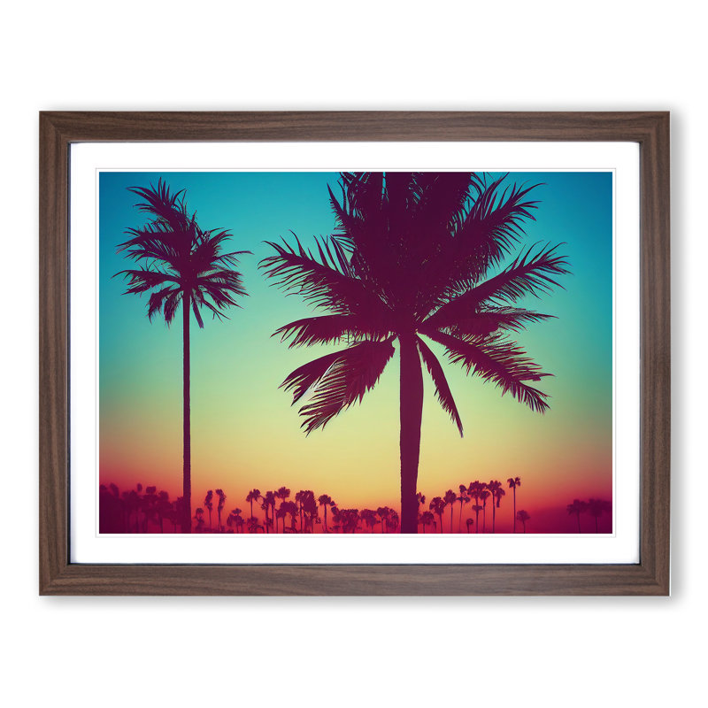 Victorious Palm Trees - Framed Print, 25cm H x 34cm W x 2cm D, Walnut