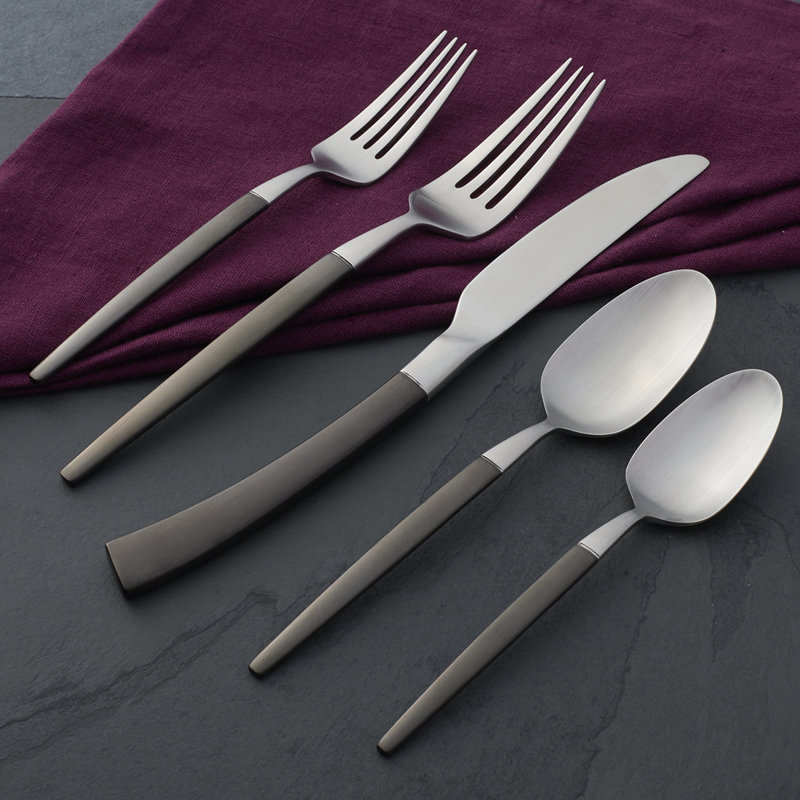 Adjacent 20 Piece Flatware Set, Black/Silver