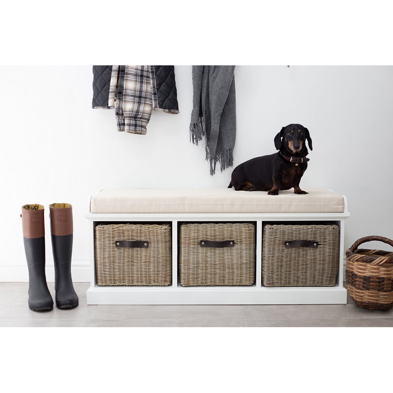 Anjou Upholstered Storage Bench, White/Brown