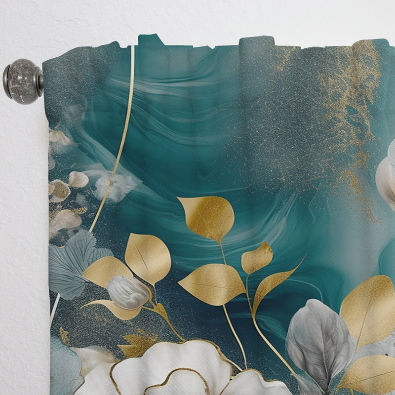 Labosco - Golden Blue Marble Flowers IV - Floral Curtain - Velvet Room Darkening - 1 panel, 52" W x 120" L