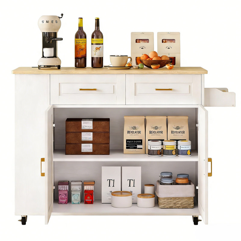 Tieshka 47.2" W Rectangle Kitchen Island with Drawers and Cabinets , White