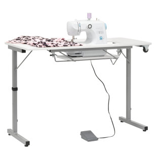 Rollaway 40.25" x 20" Foldable Sewing Table with Sewing Machine Platform and Wheels