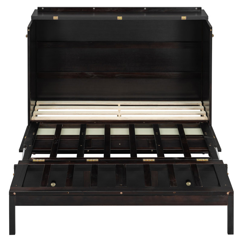 Lit escamotable double avec grands tiroirs, espresso