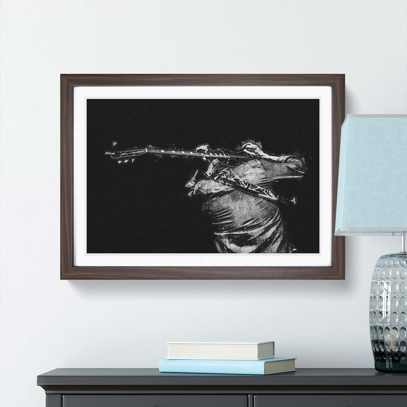 Rock Guitarist - Picture Frame Painting Print, 27cm H x 36cm W x 2cm D, Walnut Framed