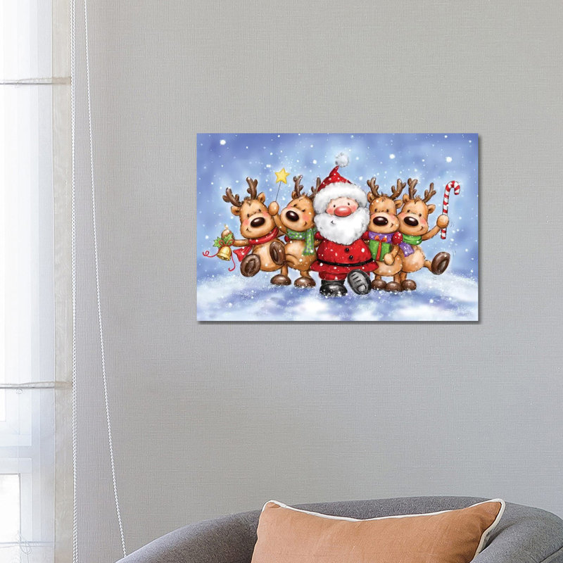 Santa With Reindeers by MAKIKO - Wrapped Canvas Print, 66.04 cm H x 45.72 cm W x 1.91 cm D
