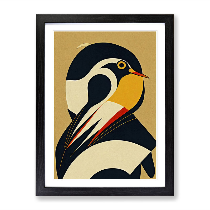 Penguin Abstract No.4 - Wall Art, Black Framed Paper, 48cm H x 36cm W, White