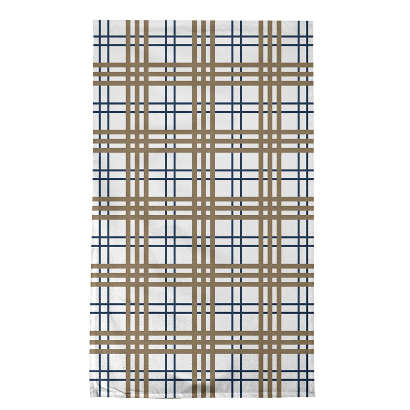 Plaid Tea Towel Kitchen Towel, Cotton Blend, White/Brown/Navy