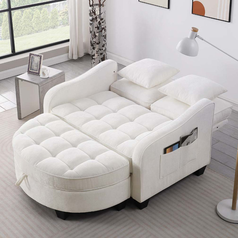 Canapé en chenille 2 places, méridienne double, Beige