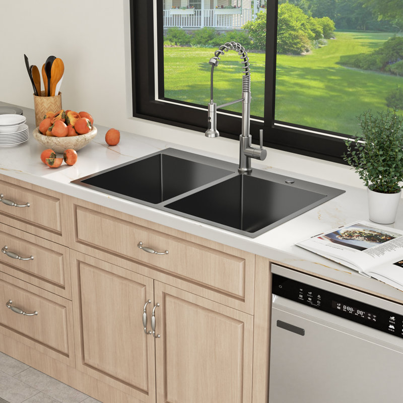 33" L x 22" W Drop-In Kitchen Sink 50/50 Double Bowl Stainless Steel Sink with Sink Bottom Grids