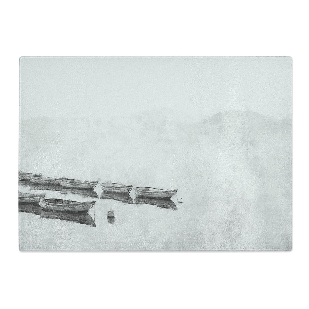Tempered Glass Boats on a Placid Lake Chopping Board