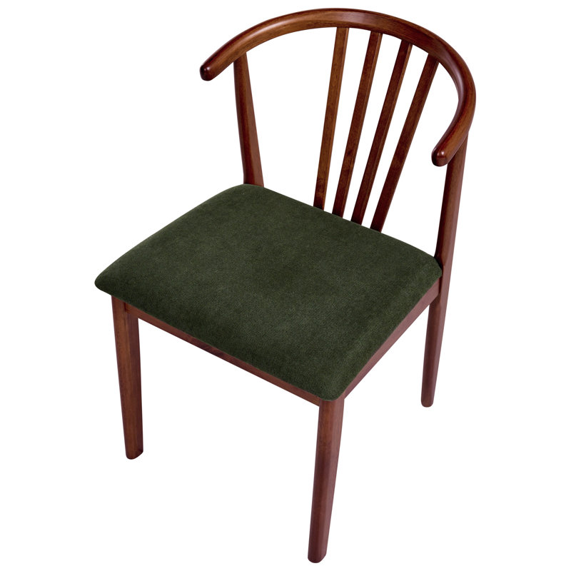 47cm H Fabric Upholstered Slat Back Side Chair, Walnut, Green