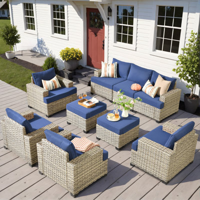 Wahkon 7 - Person Outdoor Conversation Set, Wicker Patio Sofa & Chair Set with Cushions