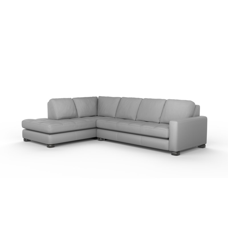 Brooklyn 100% Full Top Grain Leather Sectional, Left Hand Facing, Fantasy Silver Genuine Leather