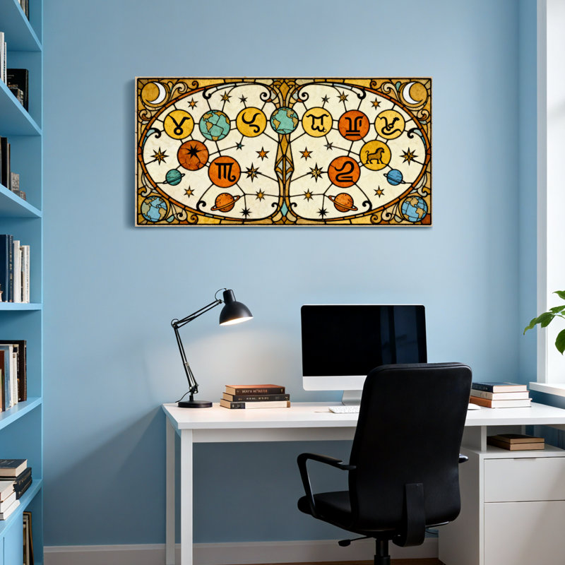 Motif artistique de zodiaque et de planètes, H 24 po x l 48 po