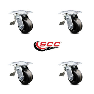 4 Inch Phenolic Caster Set with Ball Bearings and Total Lock Brakes SCC