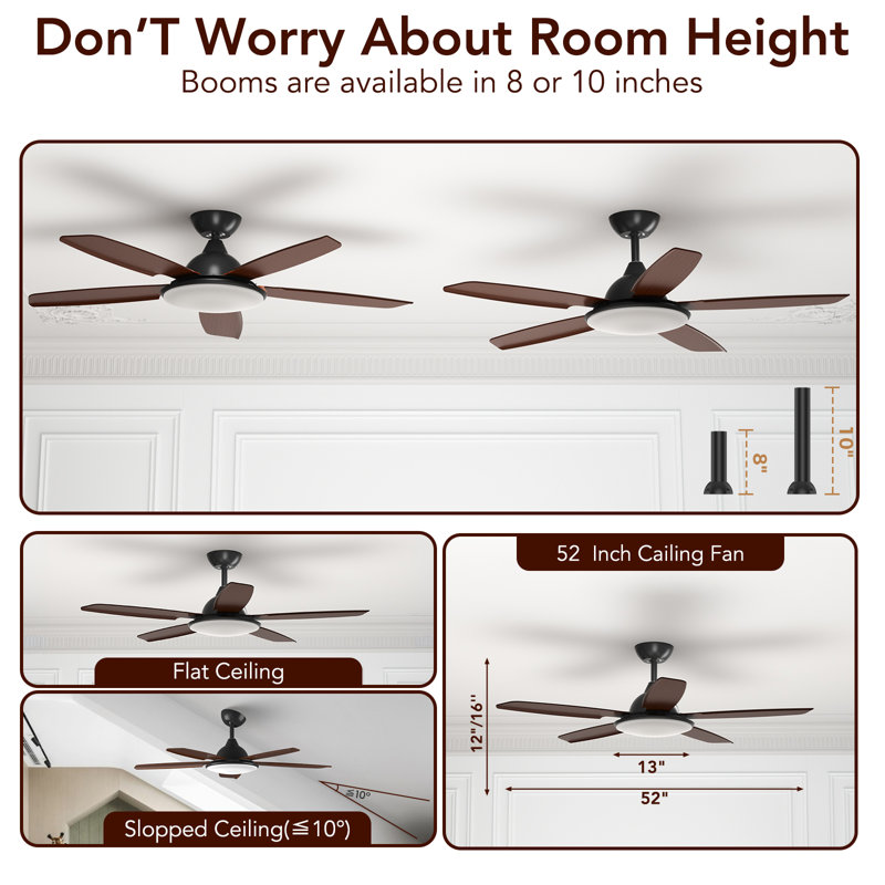52" 5-Blade Ceiling Fan with Light: Reversible DC Motor, 6 Speeds, 3-Color LED, Ultra-Quiet (45dB), Remote & Time