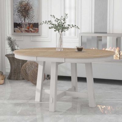 Farmhouse Style Extendable Round Dining Table With Stable Wood Structure And Adjustable Length For Any Room