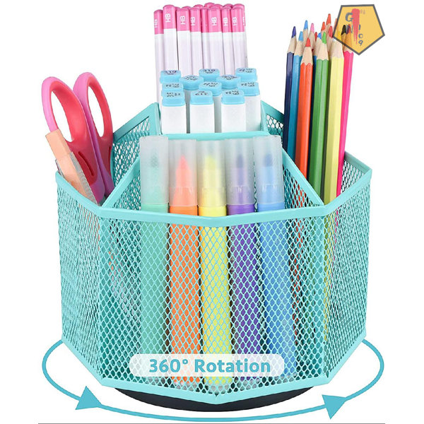 Cute Rotate Desk Organizer, Kawaii Mesh Desk Accessories Pen Holder  Stationery Carousel, Spinning Pencil Storage Caddy Tray for School, Home,  Office Supplies - Pink