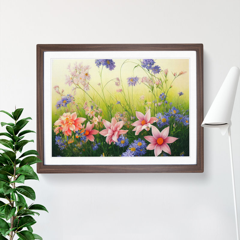 Joyful Wild Flowers - Single Picture Frame Print, Walnut Framed, 46cm H x 64cm W x 2cm D