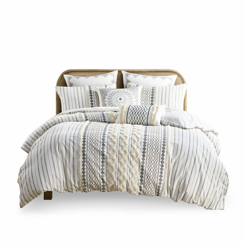Housse de couette 100 % coton chenille, format queen/plein - Imprimée, douce et raffinée, 2 taies d'oreiller assorties, taies d'oreiller chaudes
