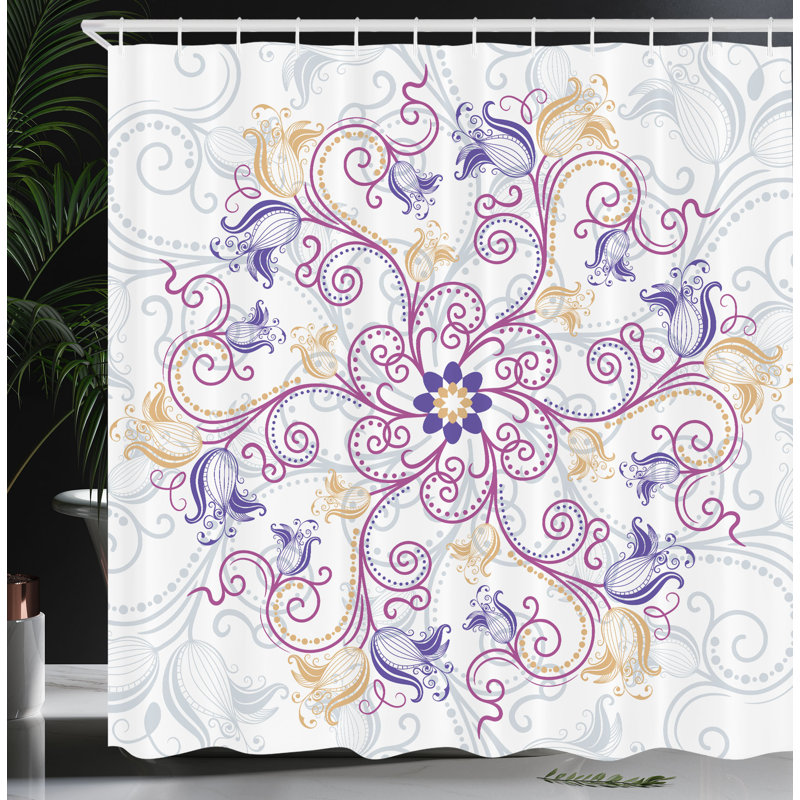 Ensemble de rideau de douche et crochets mandala, H 70 po x l 69 po, Fuchsia ivoire
