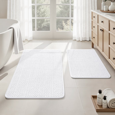  Tapis de bain blanc ultra fin antidérapant, 32 po x 20 po + 24 po x 17 po (ensemble de 2)