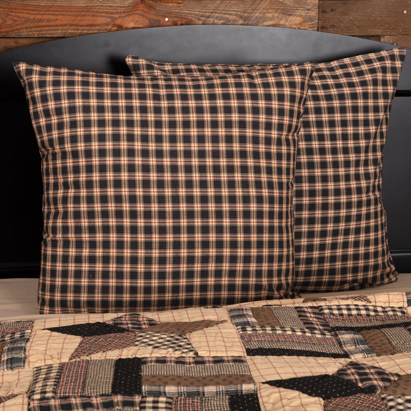 Bingham Star Plaid Cotton Euro Sham in Soft Black