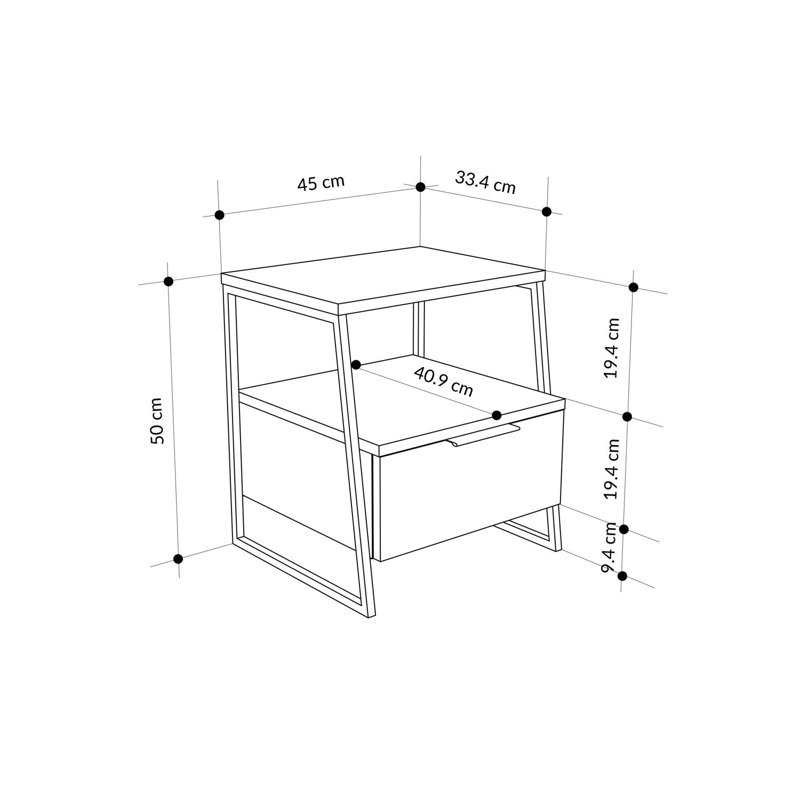 Sushama Modern Bedside Table With Drawer 45cm Wide, Green