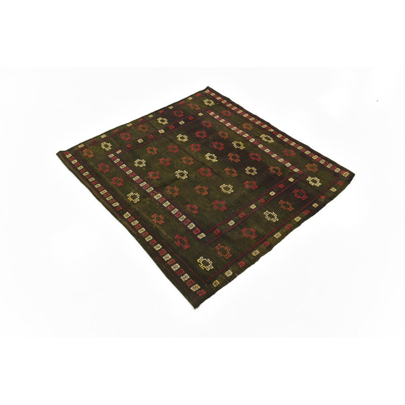 Tapis de zone en laine vert/rouge 4 pi 2 po x 4 pi 5 po one-of-kind-noué la main Earley