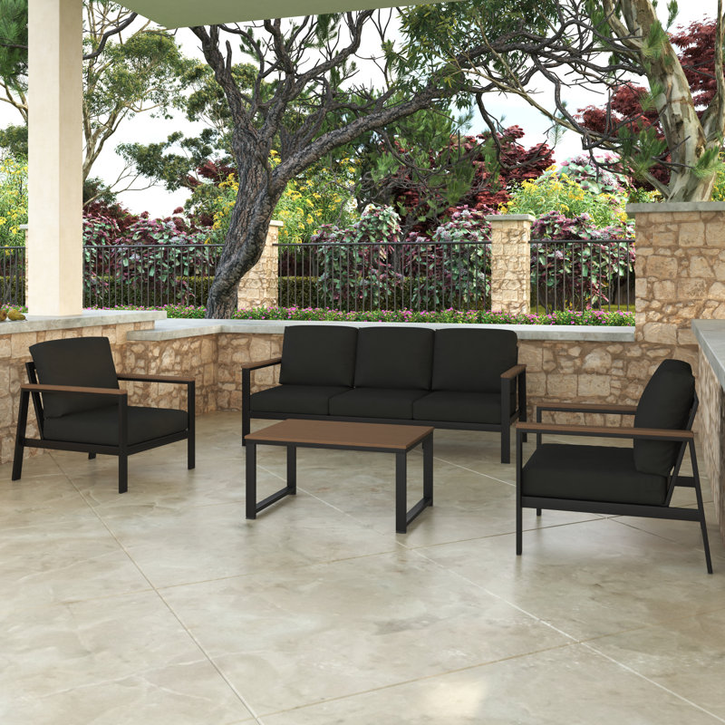 Ensemble de conversation avec canapé 4 pièces Townsend avec coussins Sunbrella®, Toile Sunbrella® noir