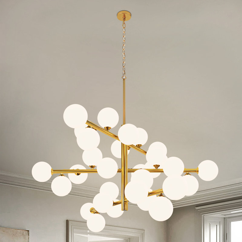 Lustre Mid-Century moderne 30 lumières en verre bullé à intensité variable